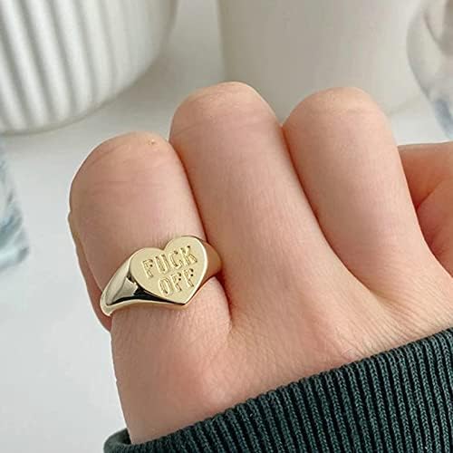 Colorido bling personalizado foda fora da faixa de coração anel inspirador de dedo médio anel de cauda de titânio aço