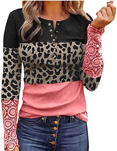 Jjhaevdy Button Tops magros para mulheres impressas com punhal de manga longa Henley camisetas tops camisetas de pulôver de túnicas