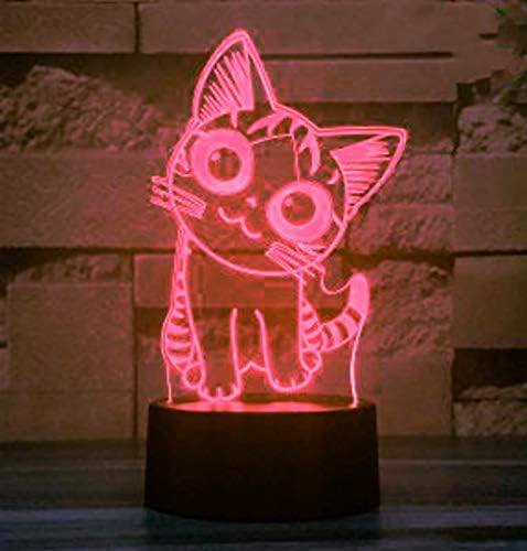Jinnwell 3D Cat Animal Night Lâmpada leve ilusão noite luz 7 coragem de cores Touch Touch mesa de mesa Lâmpadas de decoração