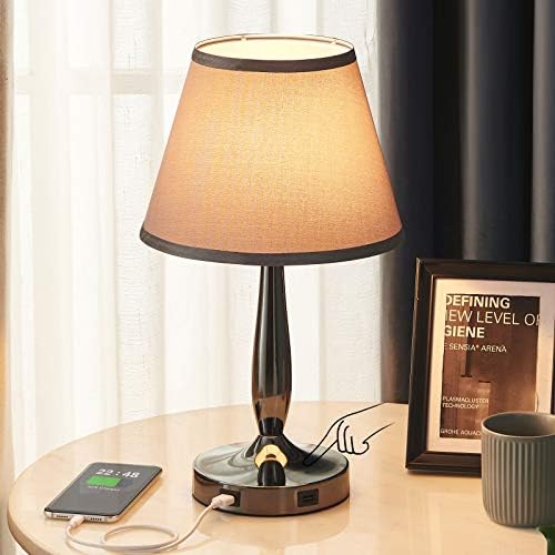 Touch Table Lamp com portas USB, lâmpada de mesa de cabeceira pequena moderna de 3 vias para quarto, sala de estar e escritório,