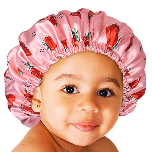 Yanibest Baby Cetin Bonnet Sleep Bap for Curly Hair - Campa de cetim de sedina ajustável de dupla camada para criança criança criança