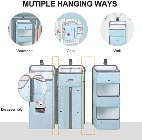 TOCKONIMN Organizador de fraldas penduradas para caddy para berço para bebês-3 em 1 Frelaper Stacker para alterar o