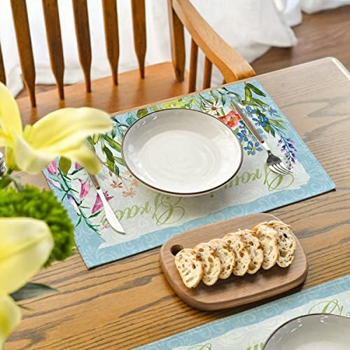 Modo Artóide Flores azuis crescem em Grace Spring Placemats Conjunto de 4, 12x18 polegadas de mesa sazonal tapetes para decoração