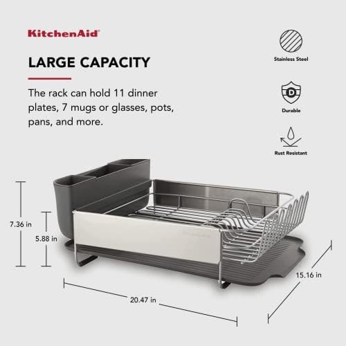KitchenAid em tamanho real em aço inoxidável rack de prato, 20,47 polegadas, cinza