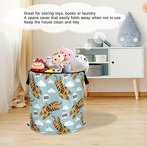 Tigre voador Pop Up Lavandery Turme com tampa de cesta de armazenamento dobrável Bolsa de lavanderia dobrável para Dormitório Banheiro
