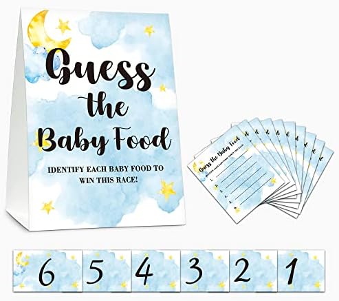 Conjunto de jogos de chá de bebê, acho que os jogos de festa de comida de bebê, lua e estrelas