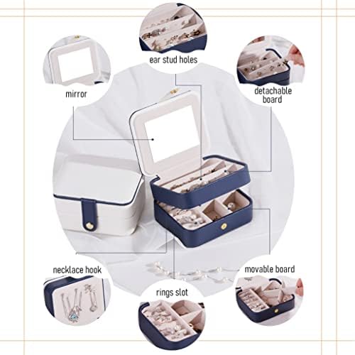 Caixa de jóias portáteis de Fortmate com espelho, colar de armazenamento de anel de anel de jóias armário de jóias portátil maquiagem 2 camadas de caixa organizadora