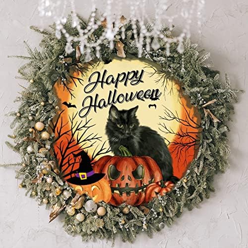 Halloween Witched Hat Cat Pumpkin Rodada Sign de boas -vindas Halloween Porta da frente Wrinal