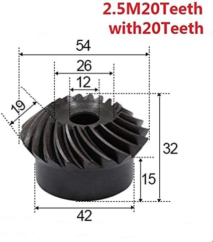 XMeifeits Industrial Gear 2pcs 1: 1 engrenagem chanfrada 2.5 módulo 20 dentes + 20 dentes Hole interno 12mm 90 graus
