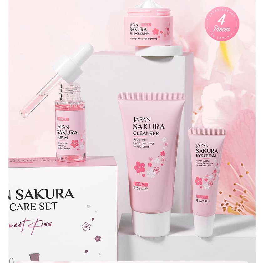 1 Pacote de cuidados com a pele sakura, contendo limpador facial de limpeza profunda+ até mesmo o tom hidratante antienvelhecimento