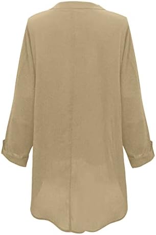CAMISETA manga larga color liso para mujer túnica ocio blusa cómoda cuello en v camiseta sin mangas algodón y lino,