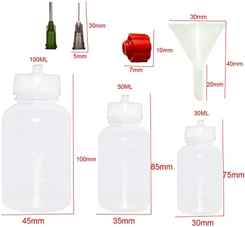 Conjunto de aplicadores de garrafas de cola de ponta de agulha 30pcs, 30 ml de 50 ml 100ml de garrafas de insetos de