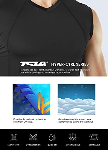 TSLA Men's V Neck de pescoço mangas camisas de treino, Camisetas de corte de compressão em ajuste seco, tanque de tanque de