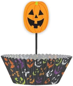Kit de cupcake de Halloween exclusivo Jack-O-Lantern | Preto | 24 PCs, 2 , laranja