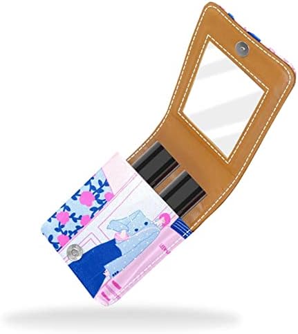 Mini maquiagem de Oryuekan com espelho, bolsa de embreagem Leatherette Lipstick Case, Fashion Pink Floral Girl