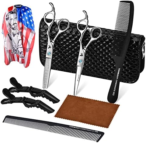 Kit de tesoura de corte de cabelo 9 PCs, tesoura profissional de tesoura de cabelo, 6,5 polegadas de barbeira de barbeira de borda direita 6,5