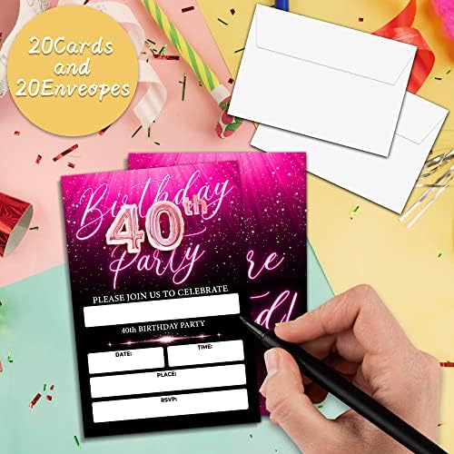 DOQPO Convites de aniversário de 40 anos para meninas, convites para festas de aniversário de neon, convite de aniversário