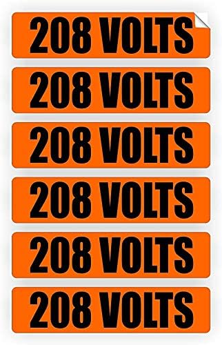 208 Volts Tensão e marcadores de conduítes | Adesivos | Decalques | Rótulos elétricos 6x