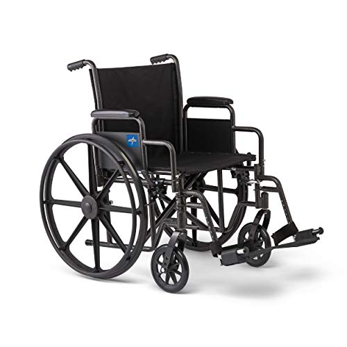 Medline Forte e robusta cadeira de rodas com braços na mesa e repousa de perna de balanço para transferências fáceis, assento