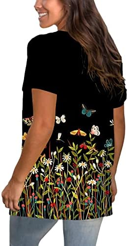 Blusa de algodão feminina 2023 manga curta vneck impressão gráfica impressão floral camiseta superior para mulheres outono