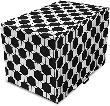 Capa lunarável de caixas de caixa de cães contemporâneos, bola de futebol clássica como hexágonos repetidos monocromáticos geométricos, fácil de usar capa de canil para cães pequenos cachorros gatinhos, 18 polegadas, preto e branco