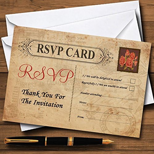 Cartões de RSVP personalizados de cartas de carimbo de carimbo de carimbo de carimbo de carimbo de rosa vintage chiques