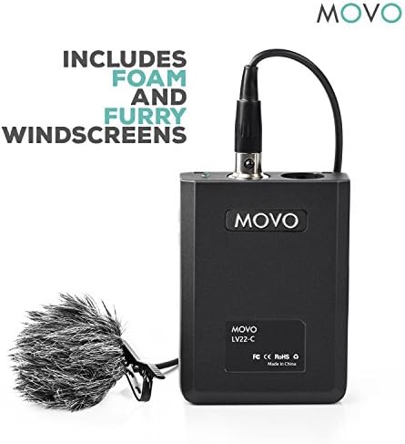 MOVO LV22C XLR Microfone de condensador cardióide Lavalier com pacote de corpo de alimentação fantasma, cápsula de microfone de 12 mm, espuma e pára -brisas de morte, caixa de luxo