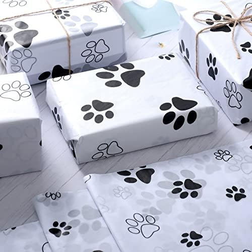 100 lençóis cães pata de papel impressão papel de papel de cachorro patas embrulham papel de papel para sacos de presente e artesanato