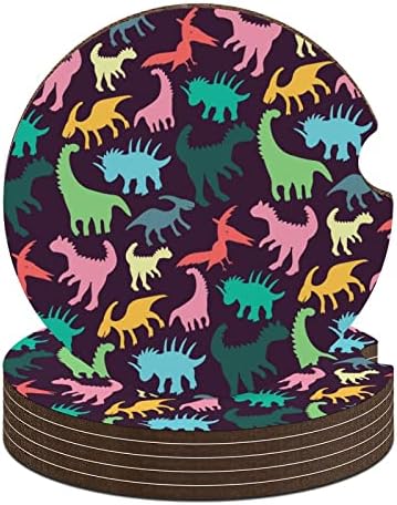 Dinossauros coloridos Pattern Round Car Coasters Cara de copos fofos 2,56 polegadas para absorvente de bebida