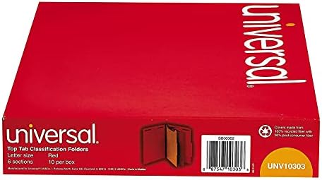 Pastas de classificação de prensas universais 10303, letra, seis seções, vermelho rubi, 10/caixa