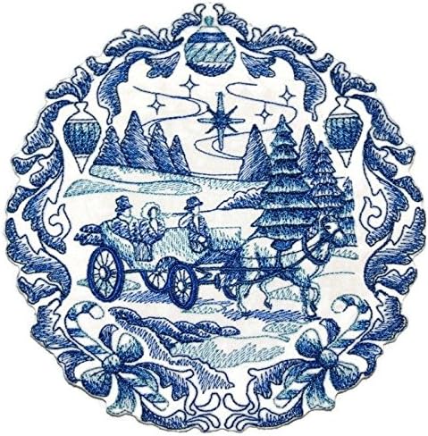 BeyondVision Custom e tons exclusivos de azul [carruagem de Natal azul de Delft] Ferro bordado On/Sew Patch [6.89