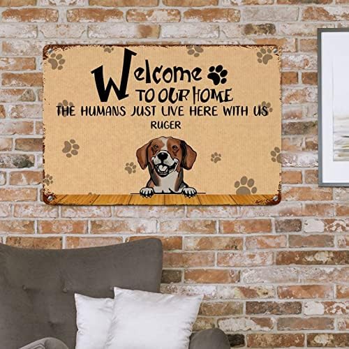Funny Dog Metal Tin Sign Placa American Foxhound Custom Dog Nome de boas -vindas à nossa casa Retro Pet Dog Sinal com Sarcastic Pet Dog Cote Pets Dogs Decorações de casa para o Garden Melhor Presente para Pet