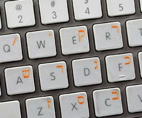 Etiquetas pegajosas hebraicas para teclado com letras laranja em fundo transparente são compatíveis com a Apple
