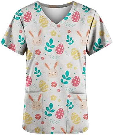 Esfregar Blusa de Páscoa Feliz Presente de Páscoa Summer Summer outono 2023 Manga curta Vneck Floral Graphic Top Tshirt para meninas adolescentes