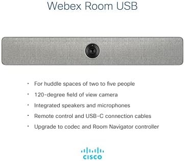 Cisco WebEx Room USB Video Conference Unit com câmera remota e 4K Ultra HD com microfone e alto-falantes integrados, garantia de responsabilidade limitada de 90 dias