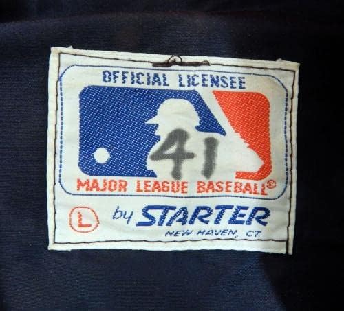 Final dos anos 80 no início dos anos 90 Houston Astros #41 Game usado Navy Jacket L Dp32911 - Jackets MLB usados ​​para jogo MLB