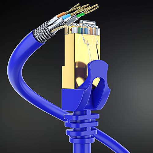 CAT 7 Cabo Ethernet 100 pés - Cabo de patch de rede e rede de alta velocidade, conectores RJ45 - [100 pés / azul] - Perfeito