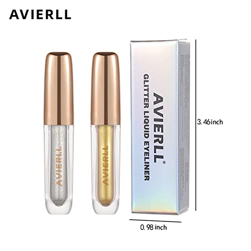 Avierll 2Color Glitter Eyeliner Silver & Gold Stick Stick Stick Eyeshadow Impermeável sem fumação Rápida 0,11 fl.oz