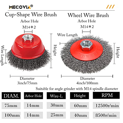 MECOVIA 3PCS WIELE FILE para moedor de ângulo, escova de arame de arboras rosqueada M14 com escova de arranhão de arame