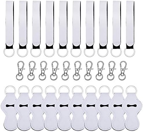 20 pacote sublimação em branco Chapstick Holder Keychains, Keychainr de lipstick de neoprene com pulseira de colhedores e 10 cabos de metal, forma de peixe
