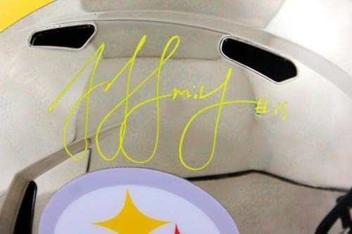 Juju Smith -Schuster assinado Steelers F/S Capacete de velocidade Chrome - JSA W Auth *Amarelo - Capacetes NFL autografados