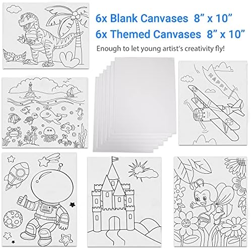 Conjunto de tinta para crianças ， SenMink 52 Piece Kids Paint Set em 24 tintas laváveis, cavalete de mesa, telas de 12x10 8x10,