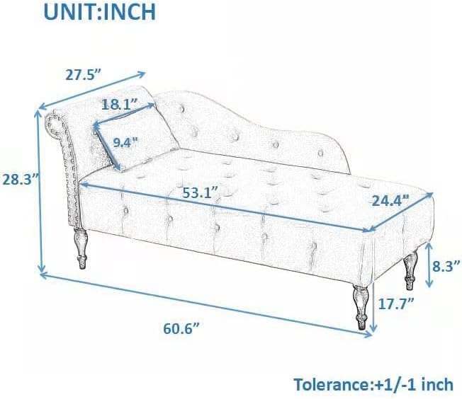 Habitrio de 60,6 Cadeira de lounge de veludo estofada de 60,6 , braço direito voltado para o braço laminado lounge com acabamento na cabeça para o quarto da sala