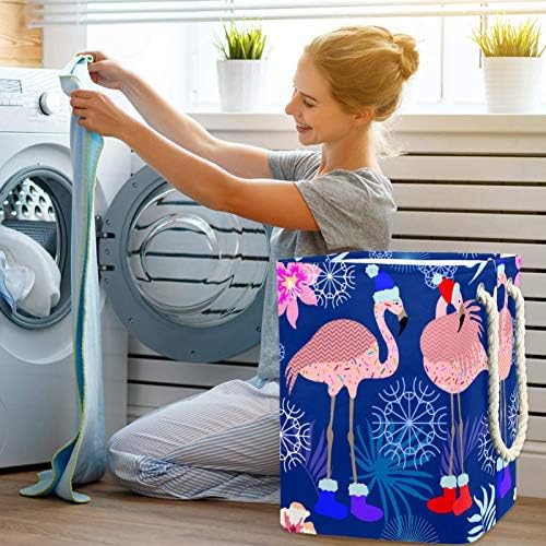 Indicultura de lavanderia cesto de natal chapéu de natal flamingo com cestas de lavanderia colapsável