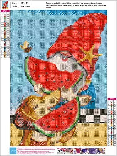 Qukle Summer Diamond Painting, kits de pintura de diamante gnome 5D para crianças adultos, broca completa gnome redondo com kits de arte de diamante para cã