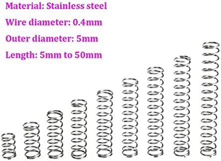 As molas de compressão são adequadas para a maioria dos reparos I Diâmetro do fio 0,4 mm de compressão Diâmetro externo da mola de 5 mm de aço inoxidável comprimento da mola de 5 mm-50mm