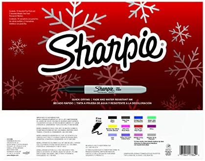 Marcadores de ponto fino permanente Sharpie, caixa de presente de férias, cores variadas de tinta, pacote de 12 marcadores