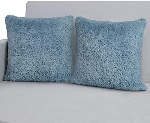 Pavilia Decorative Sherpa Throw Pillow Capas, Conjunto de 2, 18x18, travesseiros de macarinho azul claro para sofá, cama, sofá | capa de almofada de sotaque macia empoeirada ardósia azul, decoração de sala de estar desgrenhada