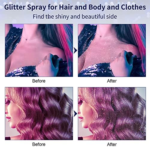 Glitter do corpo, spray de glitter, spray de cabelo de glitter, spray de glitter para pele, cabelo e corpo, seco rápido, impermeável