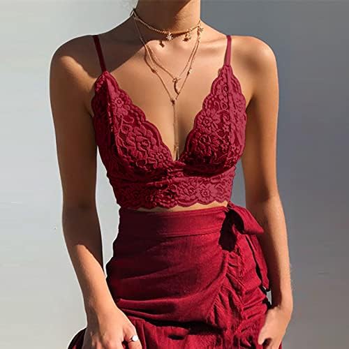 Lace Bralette, Mulher Deep V pescoço não bateu de renda de renda longa Linha de linha Bralette Bra confortável Brasa respirável